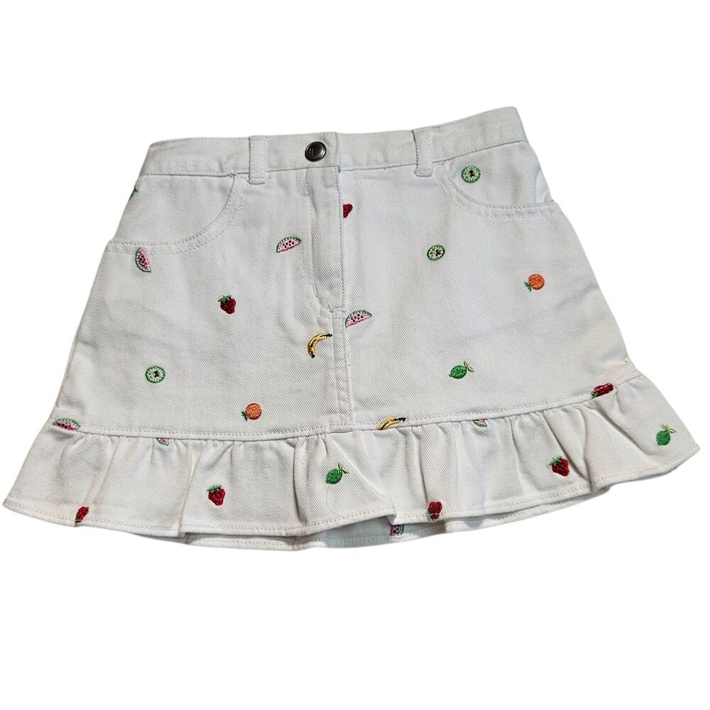 Vintage Gymboree Denim Skirt Size 4T White Tutti Fruity Embroidered Fruit Skort